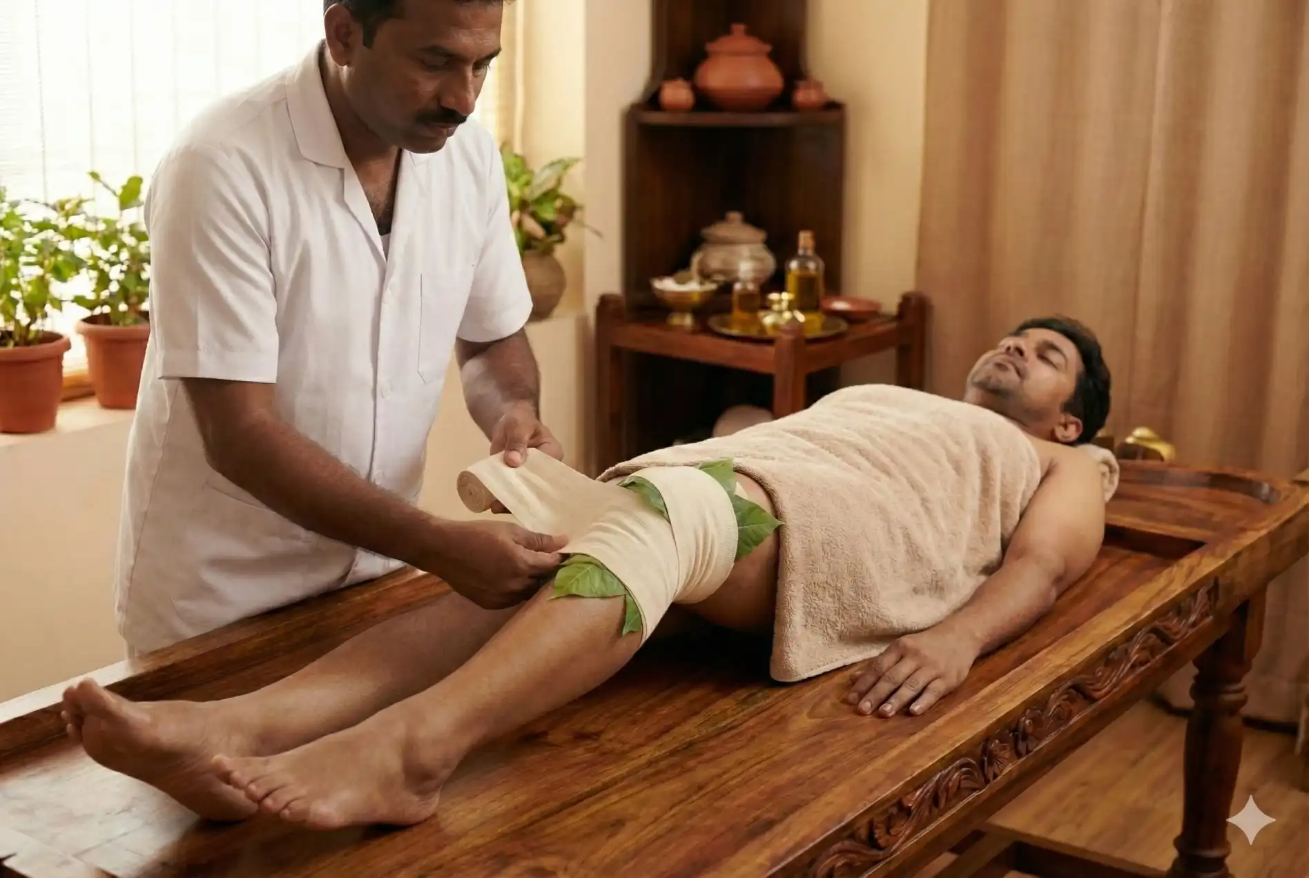 Janu Veshtanam Ayurvedic knee bandaging therapy